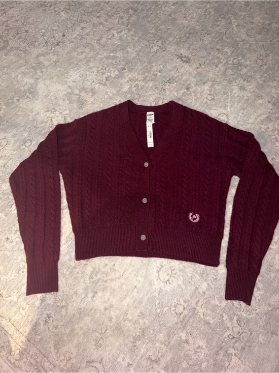 PINK Victoria's Secret Sweaters - PINK Victoria's Secret Burgundy Cable-Knit Cropped Cardigan